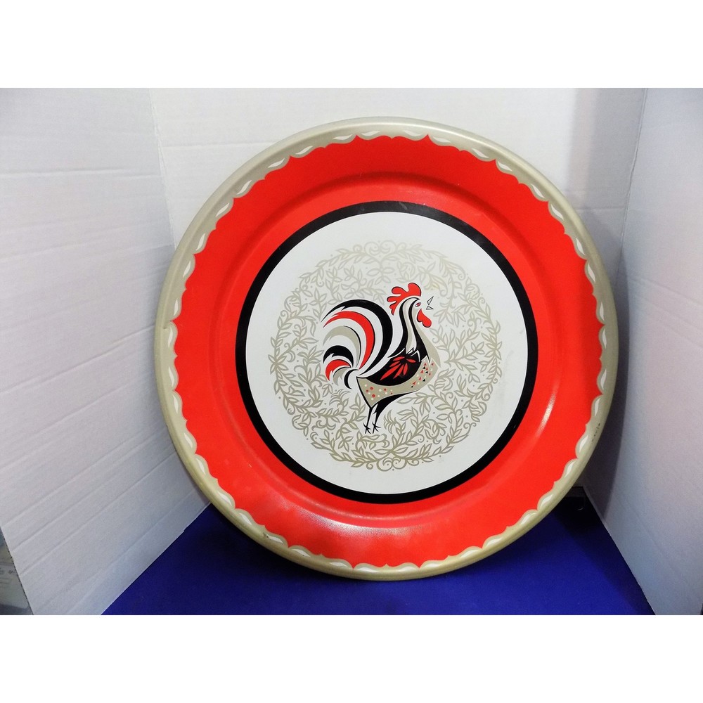 Vintage Metal Rooster Platter Country Kitchen Decor Chicken Hen Tray